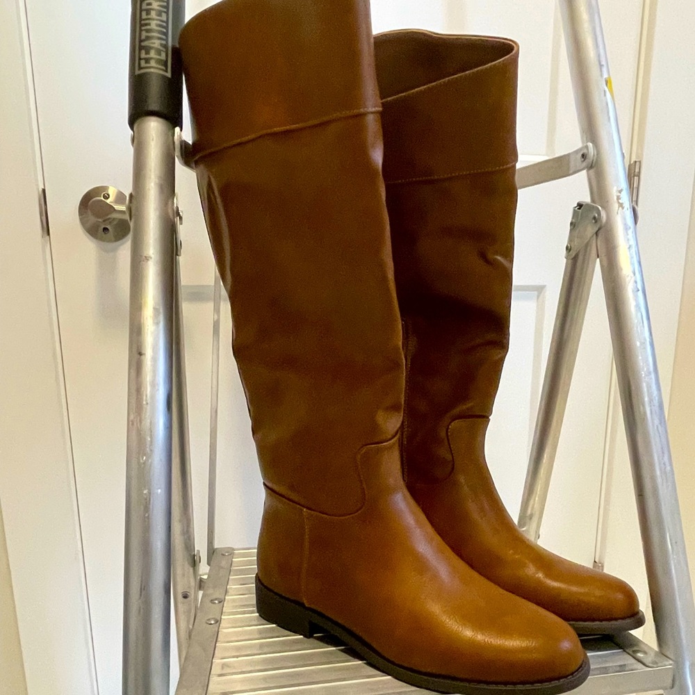 Brown new leather knee high boots